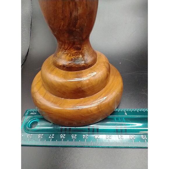 VTG Hand Turned Wooden Votive Candle Holders Offset Walnut? MCM Felted Pair - Picture 8 of 12